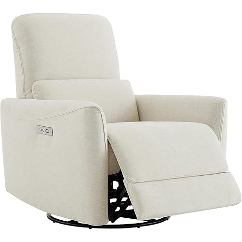CHITA Power Recliner Chair Swivel Glider, FSC Certified Upholstered Living Room Nursery Reclining Sofa Chair with Lumbar Support, Linen