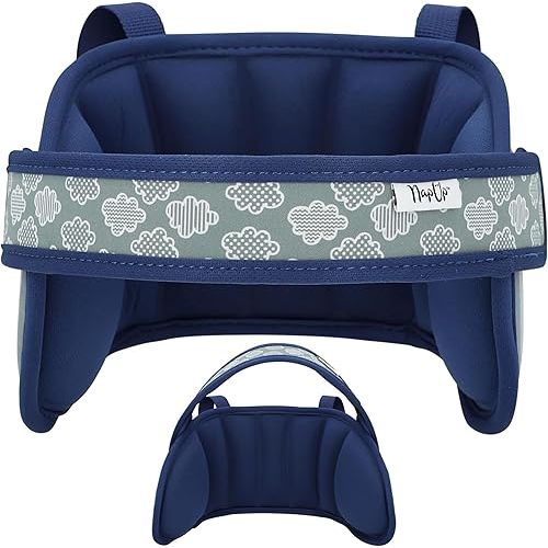 NAPUP Adjustable Carseat Head Support for Sleeping Kids & Toddlers - Safe, Comfortable & Breathable (Dark Blue)