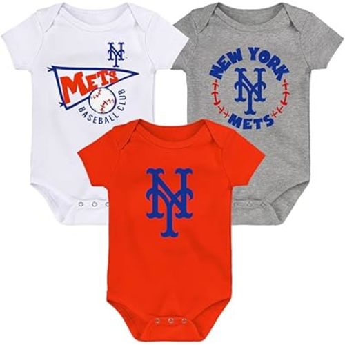 Outerstuff New York Mets Biggest Little Fan 3 Pack Onesie Creeper Bodysuit Set (0-24 Months)