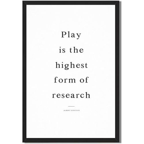 Framed Play is the highest form of research Poster Canvas Print Art Modern Minimalist Aesthetic Wall Art Painting Pictures Wall Decor for Living Room Dorm Room Home Decor (Black framed,12L X16W)