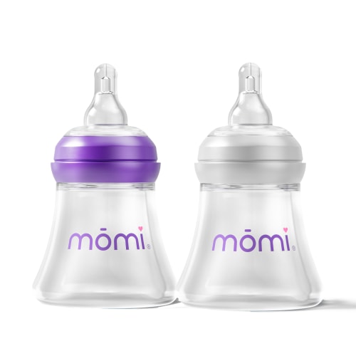 mōmi breast-like bottle, 5oz glass, purple or gray