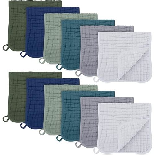 SWEET DOLPHIN 12 Pack Muslin Burp Cloths Large 100% Cotton Burping Clothes for Baby Drool - Absorbent and Soft Boys & Girls Milk Spit Up Rags for Newborn Essentials Registry - Mountain Gradient