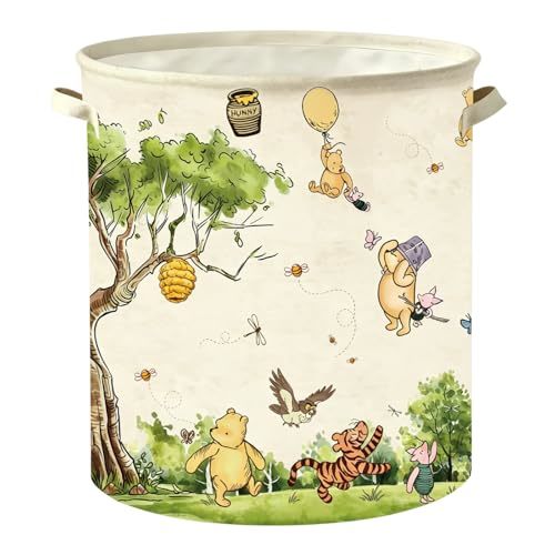 Classic Winnie Nursery Hampers Baby Clothing Hamper Toys Bin 50 x 40 Inch Large Laundry Basket Waterproof Collapsible Canvas Storage Baskets, Neutral Bedroom Decor Supplies