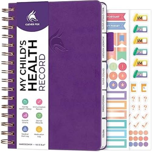 Clever Fox My Child's Health Record Keeper – Child & Baby Medical Records Organizer Log Book – Childcare Journal Notebook & Healthy Tracker for Newborn & Children – Childcare Essentials (Purple)