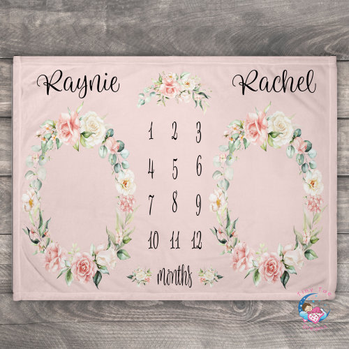 Milestone Baby, Twin Baby Monthly Milestone Blanket, Rose Blanket, Blossom Rose Baby Girl Blanket, Floral Theme Nursery, Baby Shower Gift