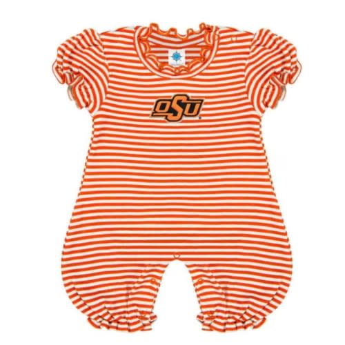 Oklahoma State Cowboys Baby Orange Striped Puff Sleeve Short Sleeve One Piece