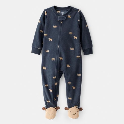 Baby & Toddler Boy Carter's Moose Fleece Loose Fit 2-Way Zip Footed Pajamas