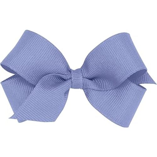 Wee Ones Girls' Classic Grosgrain Hair Bows with Plain Wrap Center, No-Slip Hair Clip, Handmade, Blue Bird, Mini
