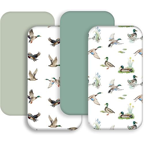 4 Pack Mallard Duck Baby Bassinet Sheets Neutral Unisex Breathable Fitted Nursery Sheets for Baby Girl or Boys (Bassinet Sheet)