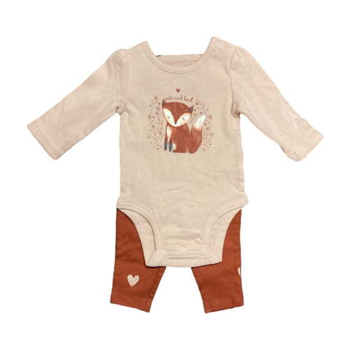 Carter's Baby Girl's 4-Piece Long Sleeve Tops & Pants Playwear Set (Pink Fox/Brown Floral, 3-6M)