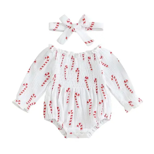 Christmas Print Bubble Onesie and Bow 0-3M