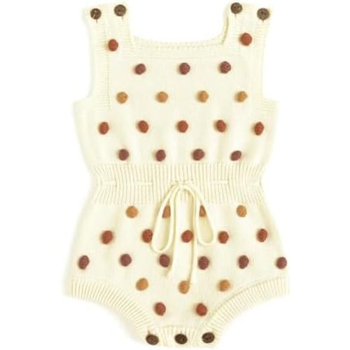 Simplee kids Baby Girl Romper, Sleeveless Pompoms Square Neck