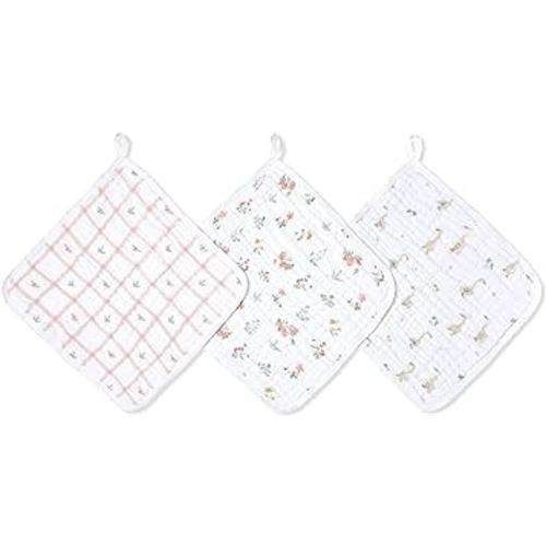 aden + anais Essentials Washcloth 3-Pack, Super Soft 100% Cotton Muslin, Gentle on Skin, 3 Absorbent 11x11 Layers, Softer with Every Use, Perfect for Babies, Infants, Toddlers, Country Floral