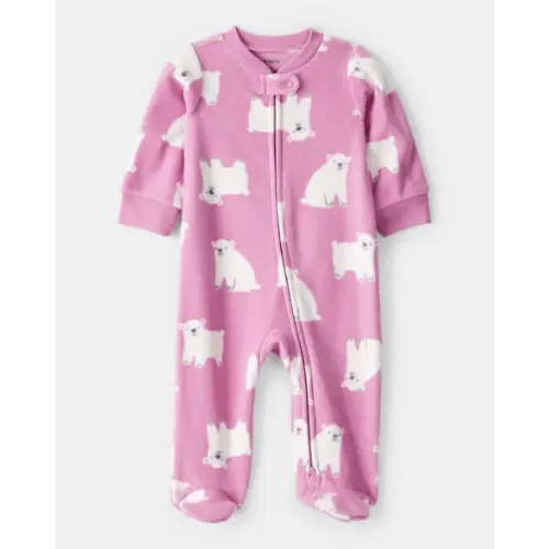 Baby Girl Polar Bear Print Loose Fit Long-Sleeve Sleep & Play Pajamas - Pink - Carter's | Carter's