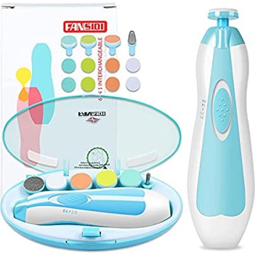 Baby Nail Trimmer Electric, FANSIDI Baby Nail Clippers Safe Baby Nail File Kit with Extra 12 Replacement Pads, Trim Polish Grooming Kit for Newborn Infant Toddler or Adults Toes Fingernails Care, Blue