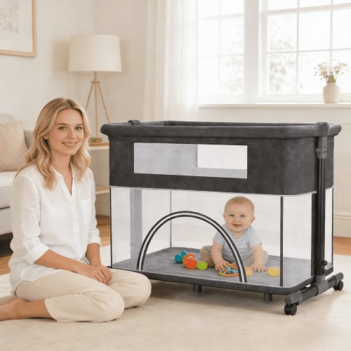 Baby Bassinet 4-in-1 Co-Sleeper Bassinet & Adjustable Baby Playard with Mosquito Net, Wheels for Babies & Infants,Unisex