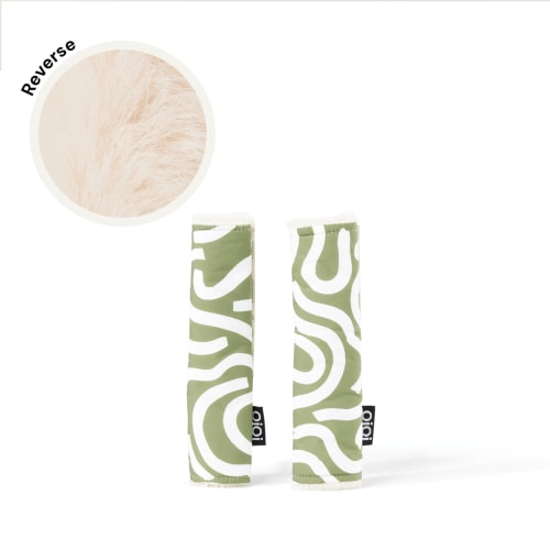 Reversible Pram Harness Cover Set - Green Squiggle/Faux Fur