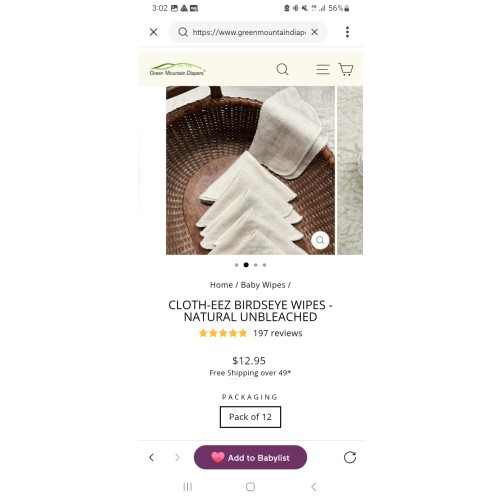 Cloth-eez Birdseye Wipes - Natural
