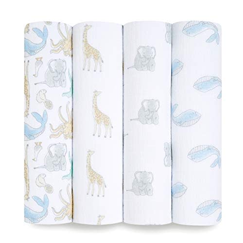 aden + anais Swaddle Blanket, Boutique Muslin Blankets for Girls & Boys, Baby Receiving Swaddles, Ideal Newborn & Infant Swaddling Set, Perfect Shower Gifts, 4 Pack, Natural History