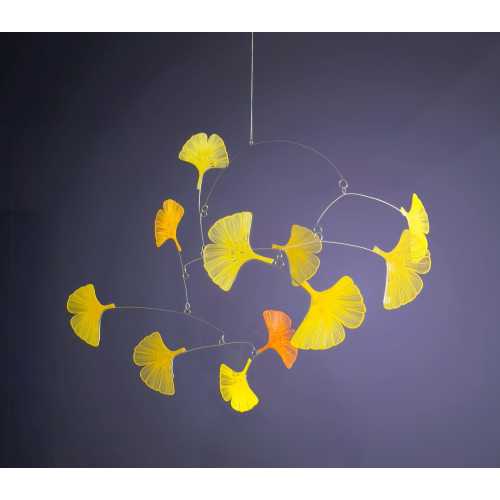 Modern Hanging Mobile Art Delicate Yellow Gingko Lightweight Kinetic Sculpture Serenity Mobiles