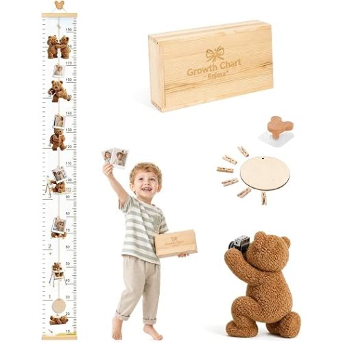 Growth Height Chart for Kids with Wooden Box for Nursery (Teddy)