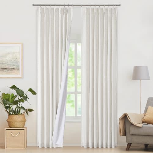 WEST LAKE Modern Natural Full Blackout Curtain Panels with Liners 102 Inches Length,Bailey Pinch Pleat Drapes with Back Tabs,Rustic Linen Blended Window Treatment for Bedroom Living Room,40"Wx102"Lx2