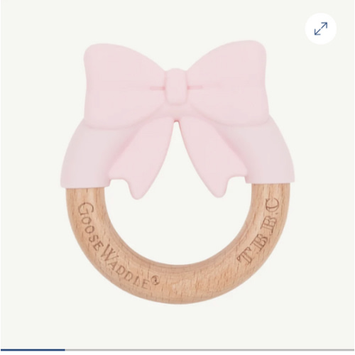 GooseWaddle x T.B.B.C. Bow Wooden & Silicone Teether - Palm Beach Pink