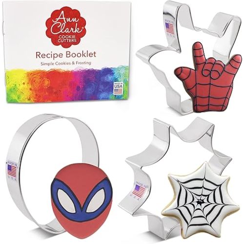 Ann Clark Cookie Cutters Superhero 3-Pc. Set Made in the USA, Mask, Hand, Spiderweb