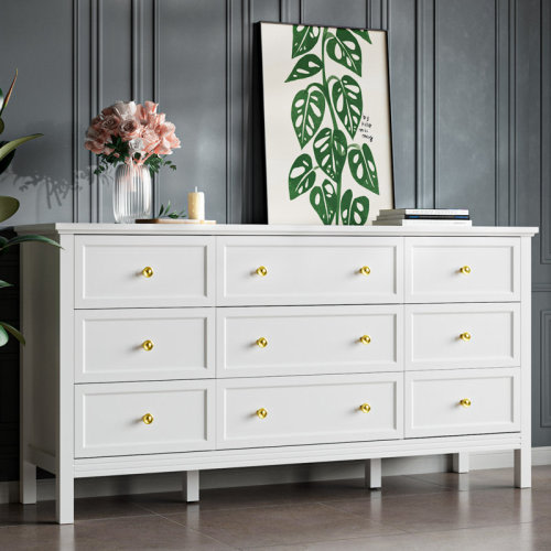 Winston Porter White 9 Drawer Dresser, Modern Dresser With Gold Handles & Reviews | Wayfair