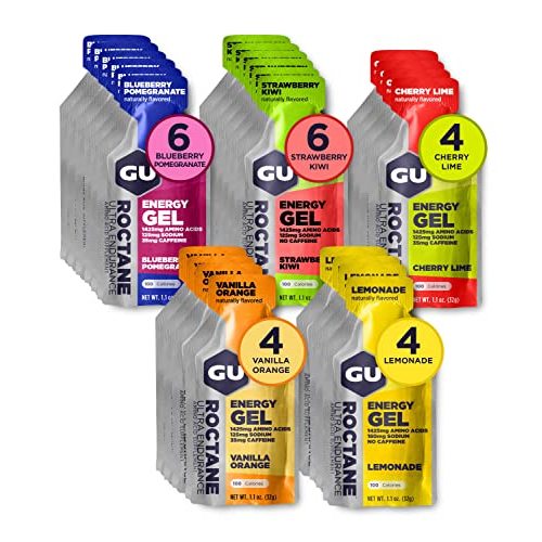 GU Energy Roctane Ultra Endurance Energy Gel, Vegan, Gluten-Free, Kosher, and Dairy-Free On-The-Go Sports Nutrition for Running, Biking, Hiking or Skiing, Assorted Flavors,24-Count
