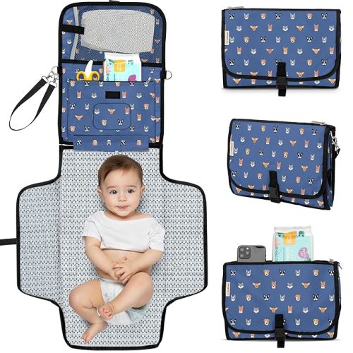 KeaBabies Portable Diaper Changing Pad - Large Waterproof Baby Changing Mat, Compact Travel Diaper Clutch, Functional Pockets Fit Newborn Essentials, Wipeable & Padded Baby Changer (Pets & Paws)