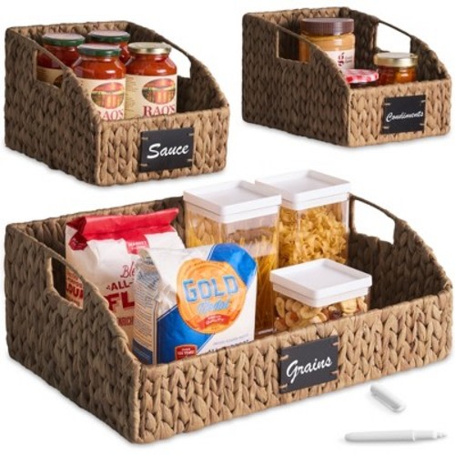 Best Choice Products Water Hyacinth Pantry Storage Baskets, Wicker Baskets w/ Built-in Handles - Chestnut