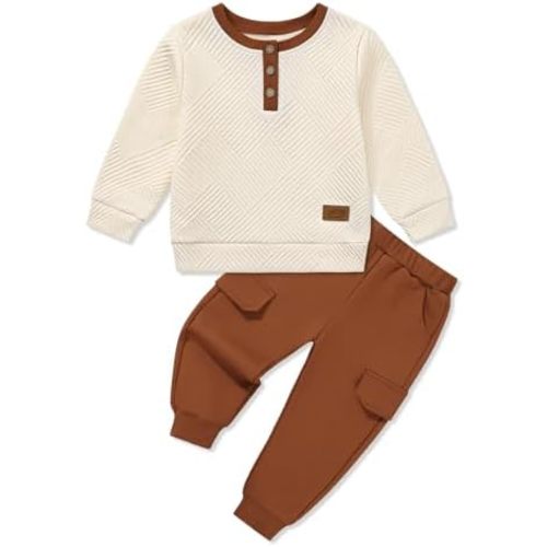 Ribbed Toddler Boy Clothes Set Fall Winter Long Sleeve Sweatshirt and Pants Outfits 2T 3T 4T 5T 6T