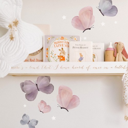 Watercolor Butterfly Fabric Wall Stickers: Floral Removable Reusable Nursery Decor Decals for Girls Bedrooms, Butterflies Decal