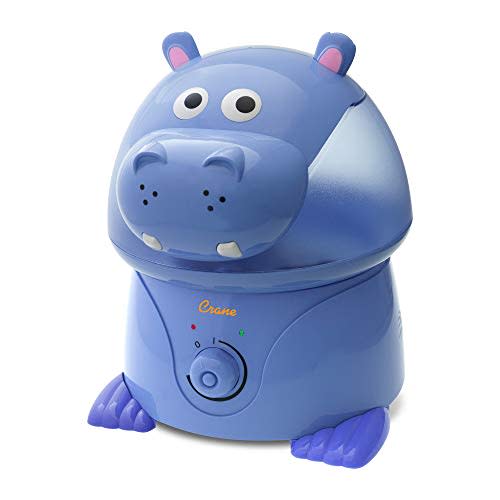 Crane Animal Humidifier for Kids Bedroom, 1 Gal. Cool Mist Humidifier with Adjustable Settings, Optional Filter, Auto Shut-Off, Hippo