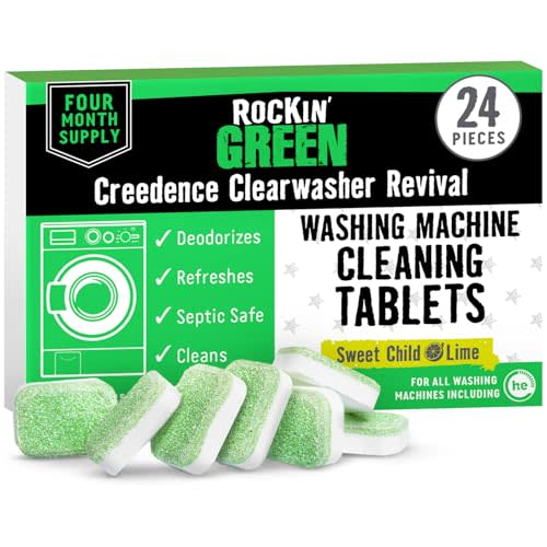 Rockin' Green Deep Cleaning and Deodorizing Tablets for Dishwashers, Washing Machines, and Garbage Disposals, Removes Odor and Residue (Washing Machine Cleaning Tablets, 24 Pack)
