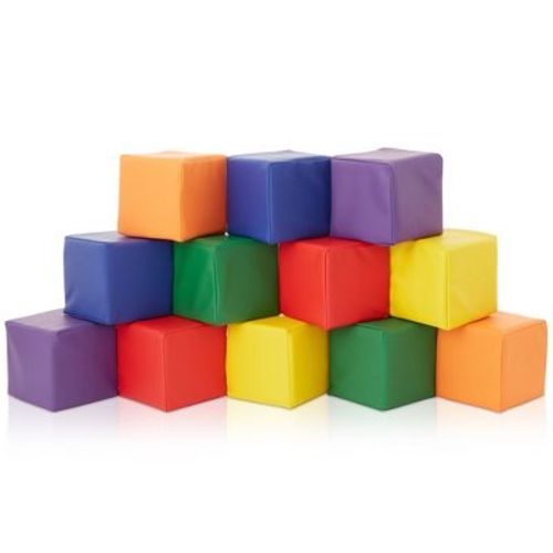 Casafield Foam Building Blocks for Toddlers (12-Piece Set), 5.5" x 5.5" Soft Play Colorful Kids Stacking Cubes for Daycare, Nursery, Preschool