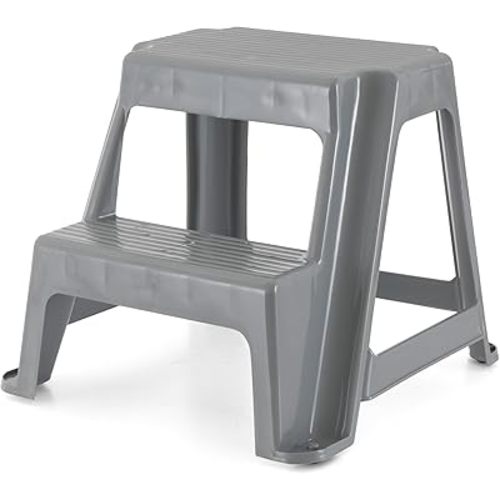 Gracious Living 2-Step Stool, Portable Plastic Stepping Stool for Dorm, Home, Classroom, or Office, 18" L x 18.75" W x 16" H - 300 Pound Capacity, Gray