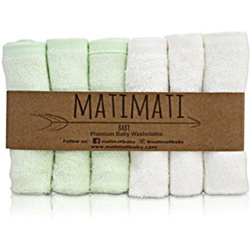 Matimati Rayon From Bamboo Baby Washcloths (6-pack) - Soft & Absorbent Towels For Baby’s Sensitive Skin - Perfect 10”x10” Reusable Wipes - Excellent Shower / Registry Gift