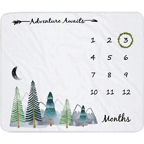 Baby Milestone Blanket for Boy&Girl, Mountain Age Monthly Photo Prop for Newborn Picture, with Growth Chart, Wreath &12 Stickers Included, Gift for Baby Shower, Soft Flannel 45''x40''