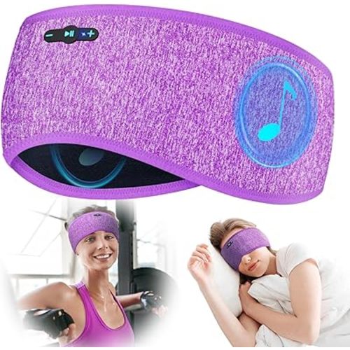Sleep Headphones Bluetooth 6.0 Headband, 20Hr Headband Headphones with HD Stereo Speakers, Sports Wireless Earphones for Side Sleepers Workout Yoga Travel Meditation, Gifts for Women Men,Purple