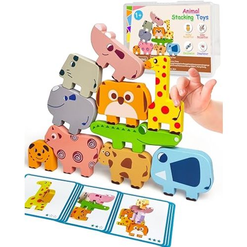 Montessori Toys for 1 2 3 4 Year Old Boys Girls, Toddler Toys Age 2-4, 10 Pack Wooden Animal Blocks Sorting & Stacking Education Toddler Puzzles Toy,1 2 3 4 Year Old Girl Boy Birthday Gifts