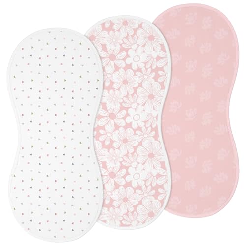 3 Pcs Changing Pad Liners Fits in Peanut Shape Changing Pad Waterproof Diaper Mats Organic Cotton Peanut Mats are Warm on Baby's Back, Washable Reusable(Cute Style,Pink)
