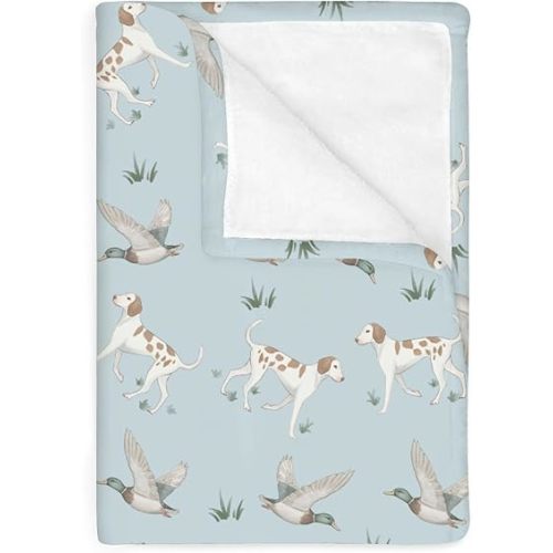 Green Mallard Ducks Dogs Baby Blankets for Boy Girl Wild Duck Hunting Soft Flannel Nursery Bed Blankets for Infant Toddler Crib Stroller Outdoor Duck Hunter Swaddle Receiving Blanket 30x40inch