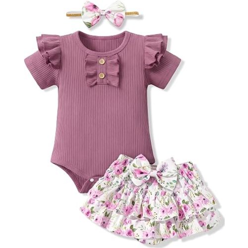 HONGTEYA Baby Girl Clothes Set Newborn Infant Summer Outfits With Headband