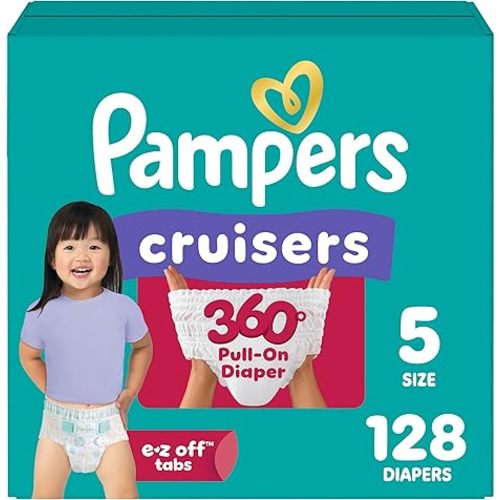 Pampers Diapers - Cruisers 360 - Size 5, 128 Count, Babyproof up to 100% Leakproof Pull-On Diaper