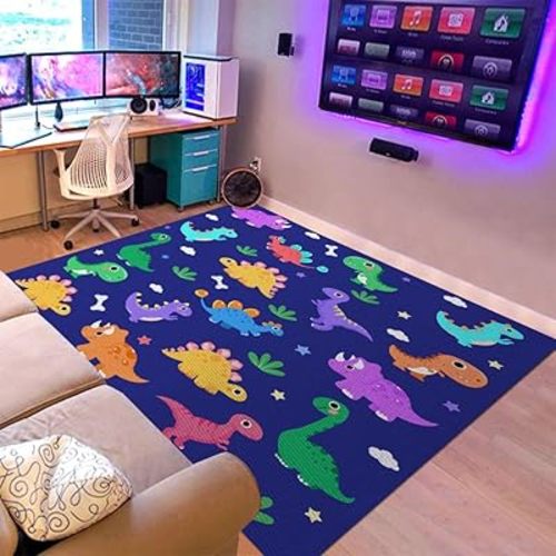Large Cartoon Dinosaur Area Rugs for Kids Bedroom Game Room, Cute Dino Toddler Baby Boys Girls Crawling Play Rug Gaming Playing Carpet for Living Room Nursery Room, Machine Washable Rug 59 * 39inch