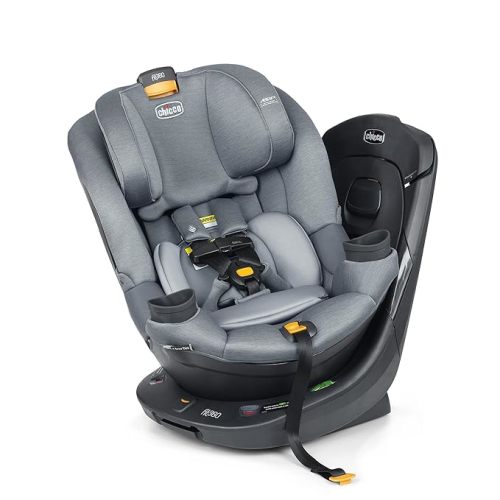 Chicco Fit360 ClearTex Rotating Convertible Car Seat with 360 Degree Rotation for Rear-Facing and Forward-Facing, LeverLock Self-Tensioning Lock System, Titanium/Grey
