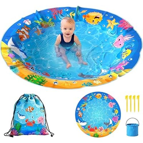 Baby Beach Pool, Waterproof Beach Pool Blanket for Toddler, 2 in 1 Toddler Paddling Pool with Carrying Bag, Collapsible Beach Puddle Mat for Boys Girls Kids Infant Outdoor Beach Toys