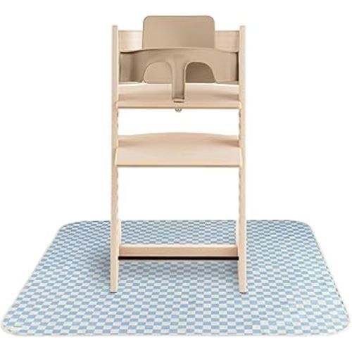 mushie Baby Splat Mat 42.5x42.5 Inch (Blue Check) | Water Resistant for Under High Chair and Infant Play